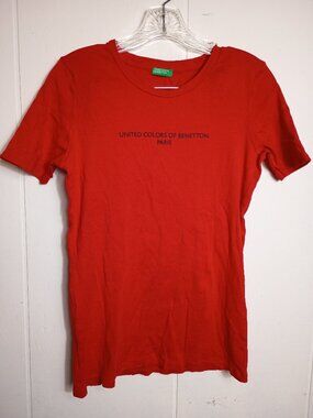 United Colors of Benetton Paris Red Short Sleeve Fitted Top Womens Medium Shirt